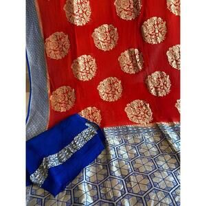 Sindoor Red Banarasi Georgette silk saree sari party wear wedding bridal